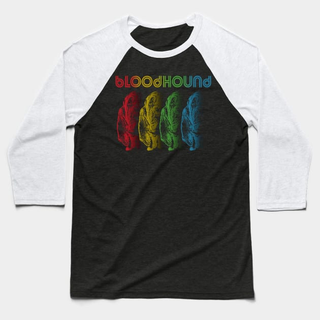 Cool Retro Groovy Bloodhound Dog Baseball T-Shirt by Madfido